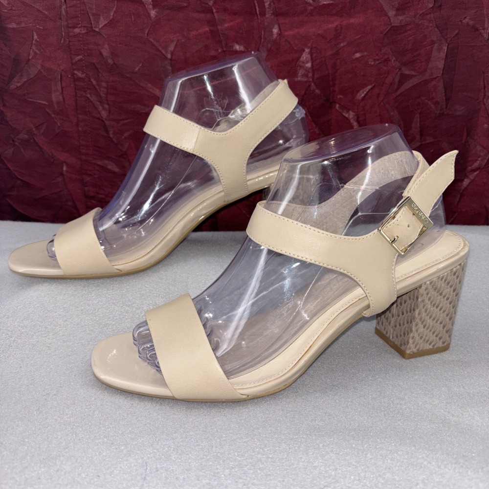 Calvin Klein Carini Snake Pattern Block Heel Nude Slingback Sandals Women's 9.5